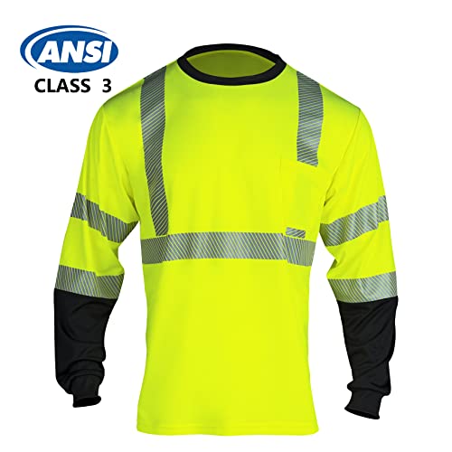 Safety Reflective Hi Vis Long Sleeve Shirts for Men ANSI Class 3 High Visibility Construction Work T Shirts