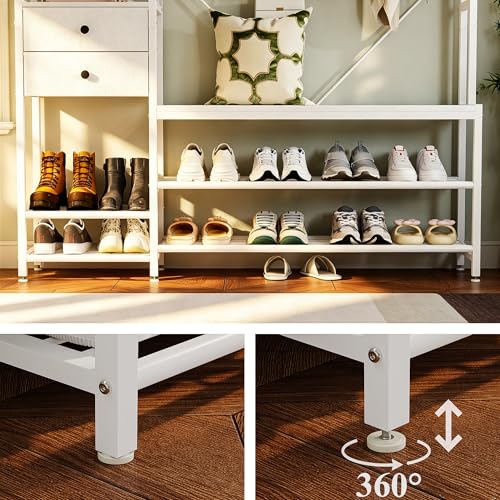 7-in-1 Hall Tree with Bench and Shoe Storage, 55" Entryway Bench Coat Rack