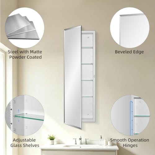 Bathroom Medicine Cabinet with Beveled Edge Mirrored Door