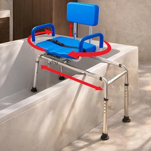 Carousel Sliding Shower Chair Tub Transfer Bench with Swivel Seat