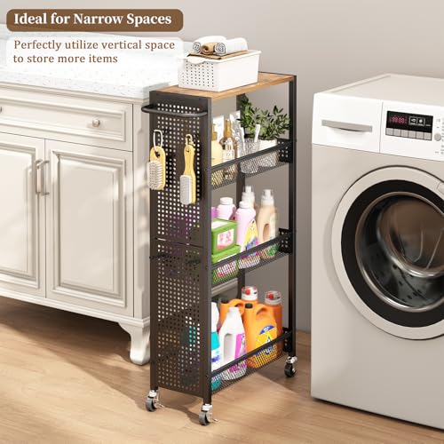Utility Slim Storage Cart 4 Tier Rolling Laundry Room Organization Cart：