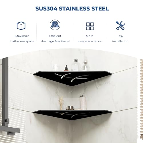 2 Pack Matte Black Recessed Corner Shower Shelf