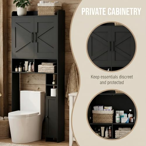 Over The Toilet Storage Cabinet with 2 Door and Toilet Paper Holder Stand