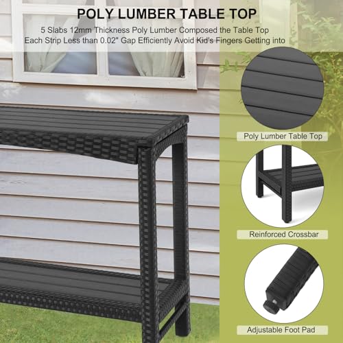 Outdoor Console Table Patio Buffet Bar Storage Organizer 45" Long Wicker Sofa Serving Sideboard Table 2