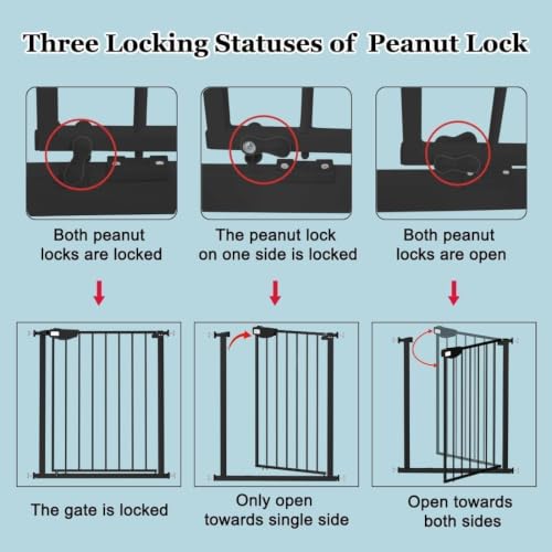 Triple Lock Baby Gate Extra Wide Pressure Mounted Walk Through Swing Auto Close Safety Black Metal Dog Pet Puppy for Stairs