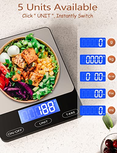 Food Scale 33lb Digital Kitchen Scale for Food Ounces Grams Rechargeable 303 Stainless Steel