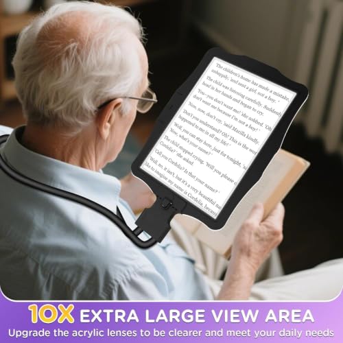 Large 10X Hands Free Magnifying Glass with Light for Reading