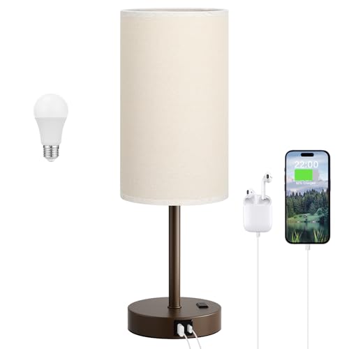 Touch Table Lamp with USB A C Ports for Bedroom