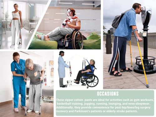 Unisex Tearaway Pants with 2 Side Zippers Snaps for Post Surgery Men Cotton Rip Off Breakaway Pant for Hip Replacement