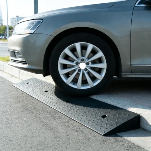 2 Pack 2'' Rise Rubber Curb Ramp Heavy Duty Loading Rubber Curb Ramps 3 Tons Driveway Ramp Car Slope Ramp for Loading Dock Bike Vehicle Warehouse Sidewalk Wheelchair