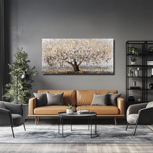 Gold Tree Wall Art Framed Canvas Pictures Sunflowers Wall Decor Beach Decorations Gold And Green Arts for Home Hotel