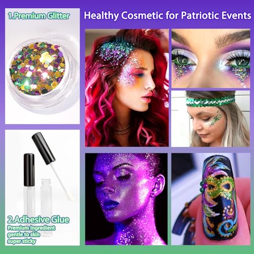 Body Glitter Mixed Chunky White Mermaid Shimmer Eye Glitter Face Makeup Hair Cosmetics Eyeshadow Sequins with Adhesive Glue for Girls Parties Rave Festivals