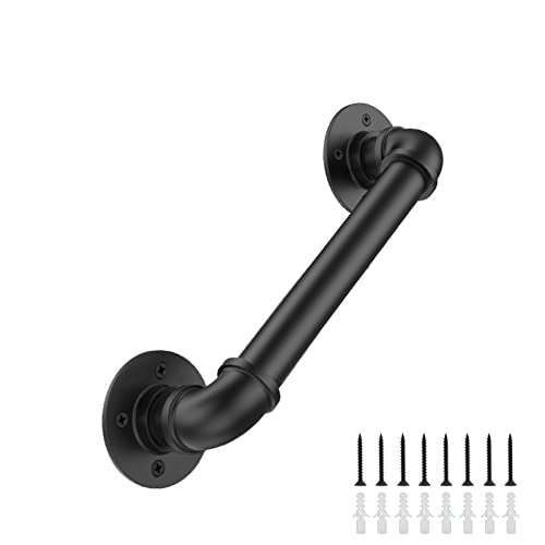 Industrial Stair Railing Wall Mount Staircase Handrail φ1.3" Pipe Hand Rail for Steps Grab Bar Foot Rail Vintage Pipe Railing Black Deck Handrail for Outdoor Indoor Stairs Porch