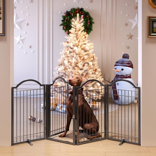 Metal No Assembly Freestanding Dog Gate with Door Walk Through