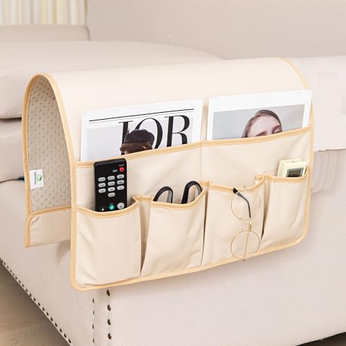 Anti Slip Sofa Armrest Organizer Arm Chair Bedside Caddy Storage Organizer For Recliner Couch With 6 Pockets For Cell Phone Tv Remote Control