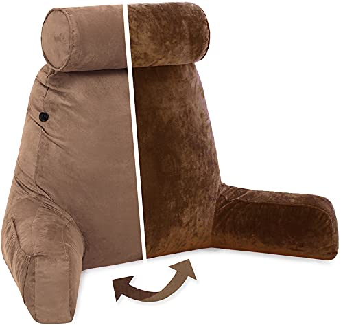 Adult Reading Sit Up Bed Rest Pillow for Bed with Arms & Neck Roll on Bungee Cord