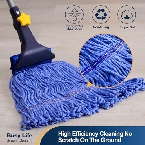 Looped End String Wet Mop Heavy Duty Cotton Mop Commercial Industrial Grade Iron Pole Jaw Clamp Floor Cleaning 51in Long