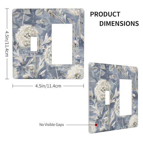 Blue Dandelion Vintage Floral Boho Flower Light Switch Cover Plate 1 Gang No Device Blank Electrical Wall Plates Faceplate Decorative Switch Plate Covers for Bedroom Living Room Home Decor