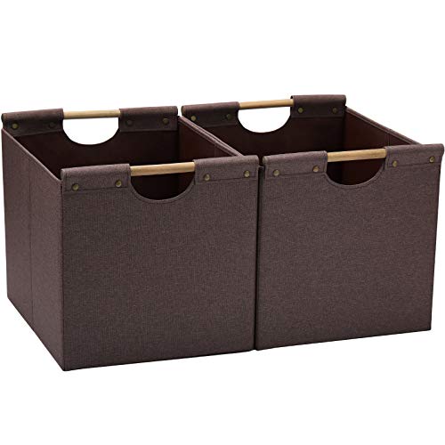 Large Collapsible Storage Bins with Wooden Handles