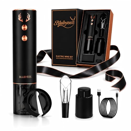 4-in-1 Rechargeable Electric Wine Opener Set - Automatic Corkscrew, Foil Cutter, Aerator Pourer, Vacuum Stopper - Wine Lovers Gifts for Women and Men