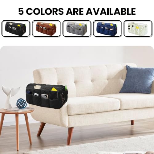 Armchair Caddy Remote Control Holder for Couch Recliner Armrest Organizer Non Slip Couch Arm Covers for Sofa with 14 Pockets Storage for Magazine