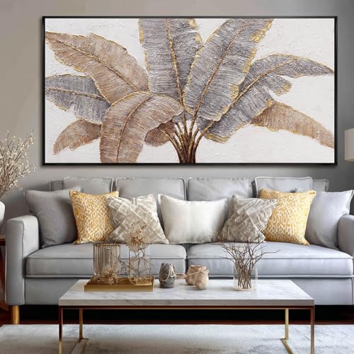 Large Canvas Wall Art for Living Room Leaf Wall Decor Figure Prints Pictures Green And Gold Arts White Hand Drawn Paintings for Bedroom Dining Room Gallery