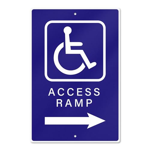Handicap Access Ramp Sign 8 × 12 Inch Aluminum Waterproof Right Arrow Direction Signage Reflective ADA Accessibility Symbol Wheelchair Signs