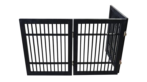 Pet Dog Gate Strong and Durable Freestanding Folding Acacia Hardwood Portable Wooden Fence Indoors or Outdoors by Urnporium