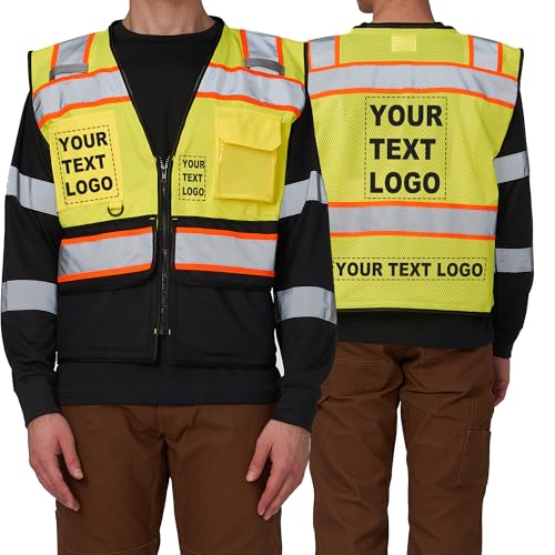 High Vis Reflective Safety Vest for Men Women Zipper Ipad Pockets Mesh Construction Apparel Neon Vest for Work