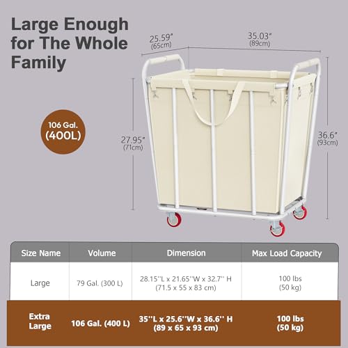 Large Laundry Cart with Wheels