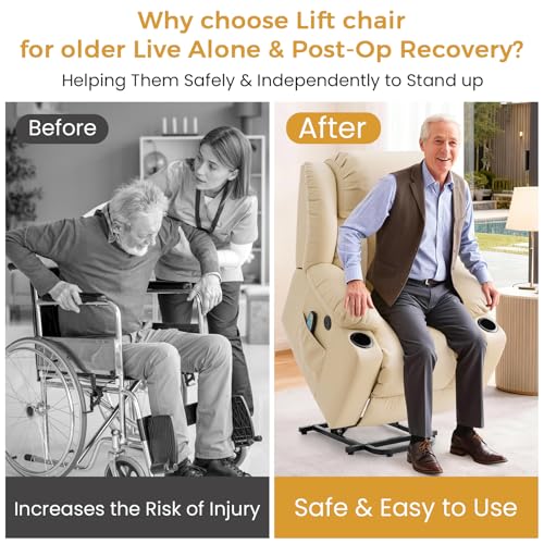 Power Lift Recliner Chair for Elderly Breathable Leather Recliner Chair with Massage and Heat for People Limited Mobility