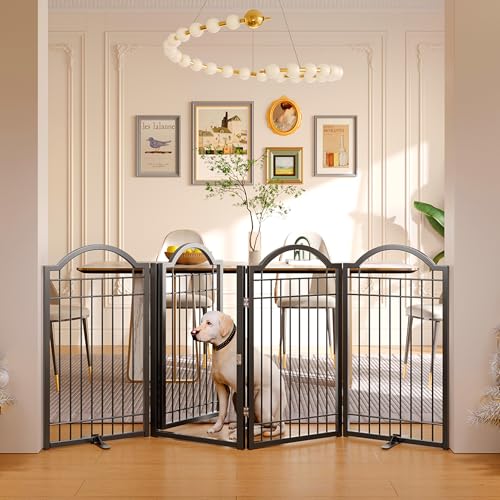 Metal No Assembly Freestanding Dog Gate with Door Walk Through