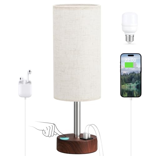 Touch Table Lamp with USB A C Ports for Bedroom