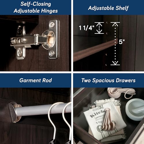 Select Multipurpose Bedroom Armoire Wardrobe Closet Pantry Storage Cabinet with Storage Drawers and Hanging Rail
