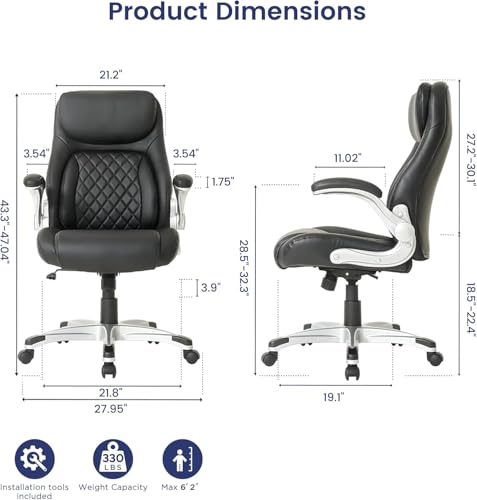 Ergonomic Office Chair Premium Leather Adjustable Lumbar Support and Armrests High Back Executive Computer Desk Chair