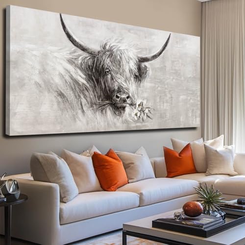 Black Woman Wall Art African American Canvas Animal Painting Cow Farmhouse Abstract Wall Decor Gray White Black Gold Modern Rustic Artwork for Living Room Bedroom Large Wall Art