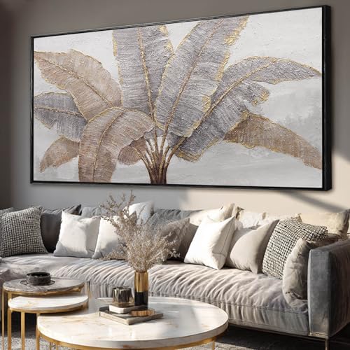 Large Canvas Wall Art for Living Room Leaf Wall Decor Figure Prints Pictures Green And Gold Arts White Hand Drawn Paintings for Bedroom Dining Room Gallery