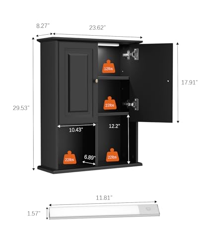 Bathroom Wall Cabinet with Motion Sensor Light