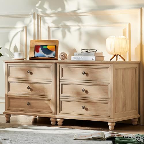 Wide Wood Farmhouse Night Stand with Drawers