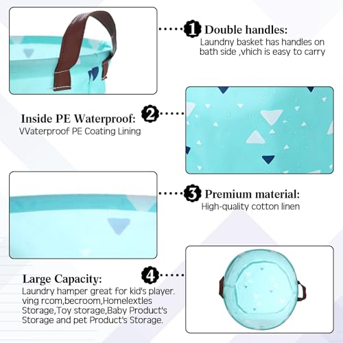 3 Pieces Large Laundry Hamper Round Collapsible Organizer Storage Bin Waterproof Foldable Dirty Clothes Laundry Basket for Home Bathroom