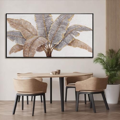 Large Canvas Wall Art for Living Room Leaf Wall Decor Figure Prints Pictures Green And Gold Arts White Hand Drawn Paintings for Bedroom Dining Room Gallery