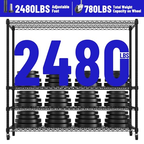55.5''W Storage Shelves 2500LBS Wire Shelving Unit with Wheels
