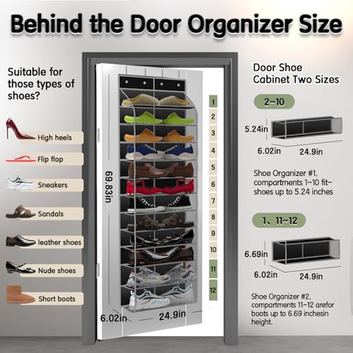 Over The Door Shoe Organizer with 12 Large Breathable Pockets