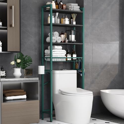 Over-The-Toilet Storage Rack, 4-Tier Bathroom Organizer Shelf Over Toilet with Adjustable Shelf and Basket, Freestanding Space Saver Bathroom Shelves Above Toilet for Room