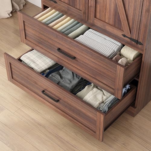 4 Doors Wardrobe Armoire Closet with Doors and Drawers