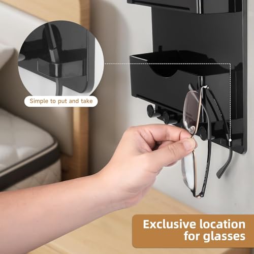 Bedside Wall Shelf with Glasses Hooks