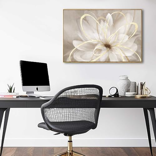 Abstract Bedroom Picture Gold Large Framed Canvas Wall Art Living Room Art Wall Decor Flower Paintings White Textured Pictures