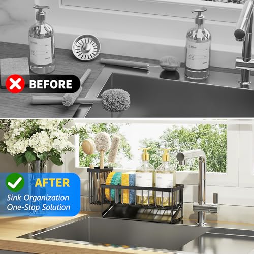 Kitchen Sink Caddy Organzier with High Brush Holder
