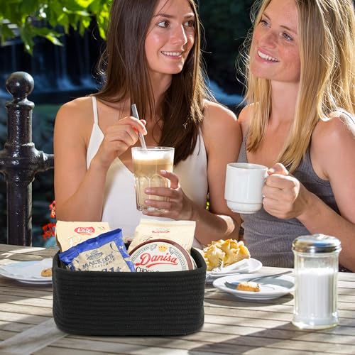 Small Woven Storage Baskets Decorative Rope Bins for Organizing Shelves