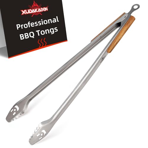 18 Inch Extra Long Stainless Steel BBQ Tongs with Ergonomic Acacia Wood Handle